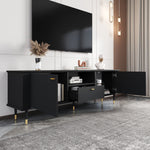 TV Cabinet with Open Compartments, Drawers and Soft-Close Hinges, Lacquered Textured Surface