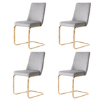 Velvet Dining Chair Set of 4, Diamond Back Design with Gold Metal Legs, Grey
