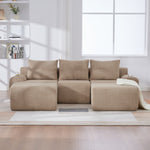 3-Seater Modular Sofa with Ottomans, Cup Holders and Side Pocket, Khaki Corduroy