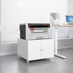 Metal Printer Stand Storage with Door, Shelf & Wheels - White