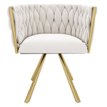 Velvet Dining Chair Set of 4 Swivel Metal Legs - Beige and Gold