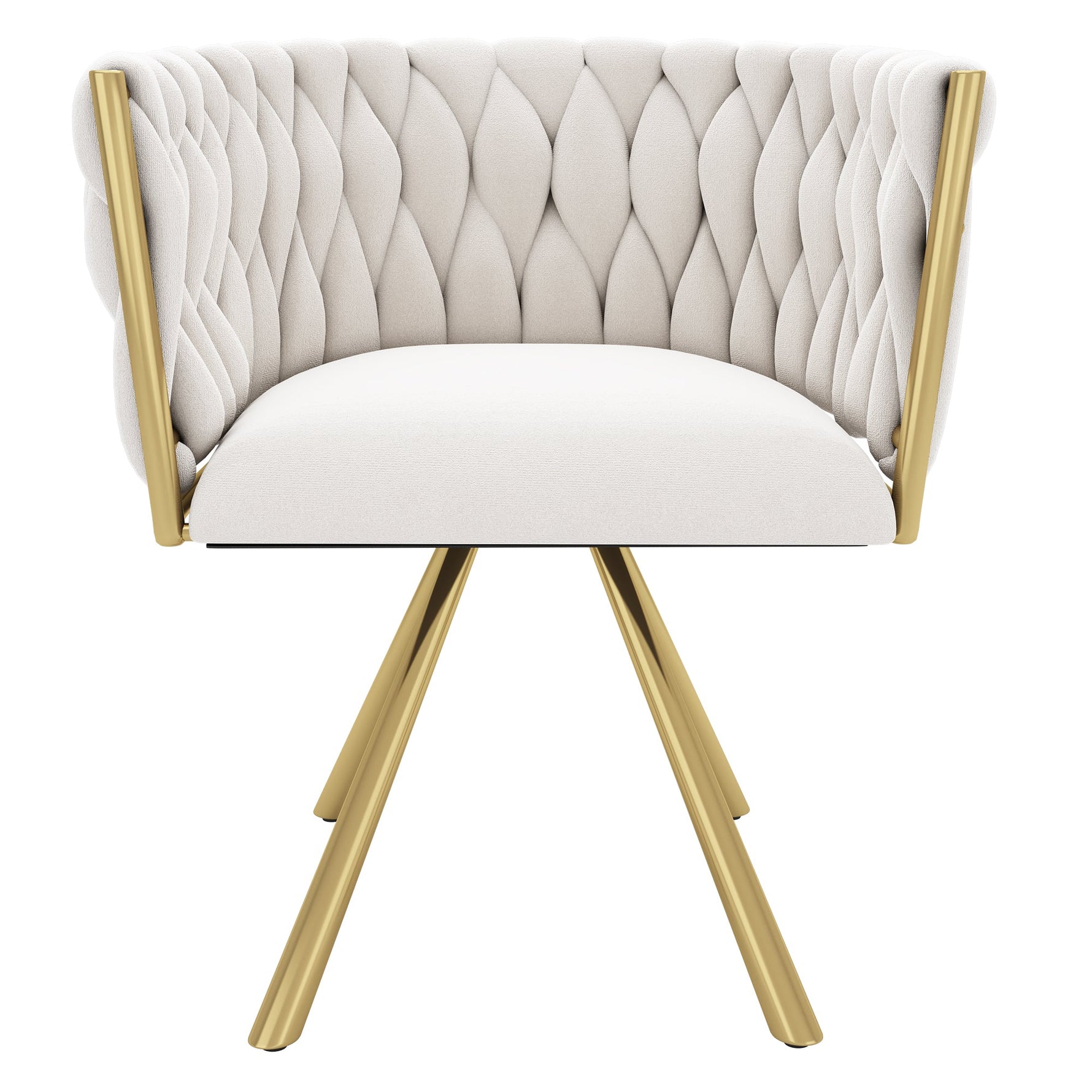 Velvet Swivel Chair Set of 6 Metal Legs - Beige and Gold