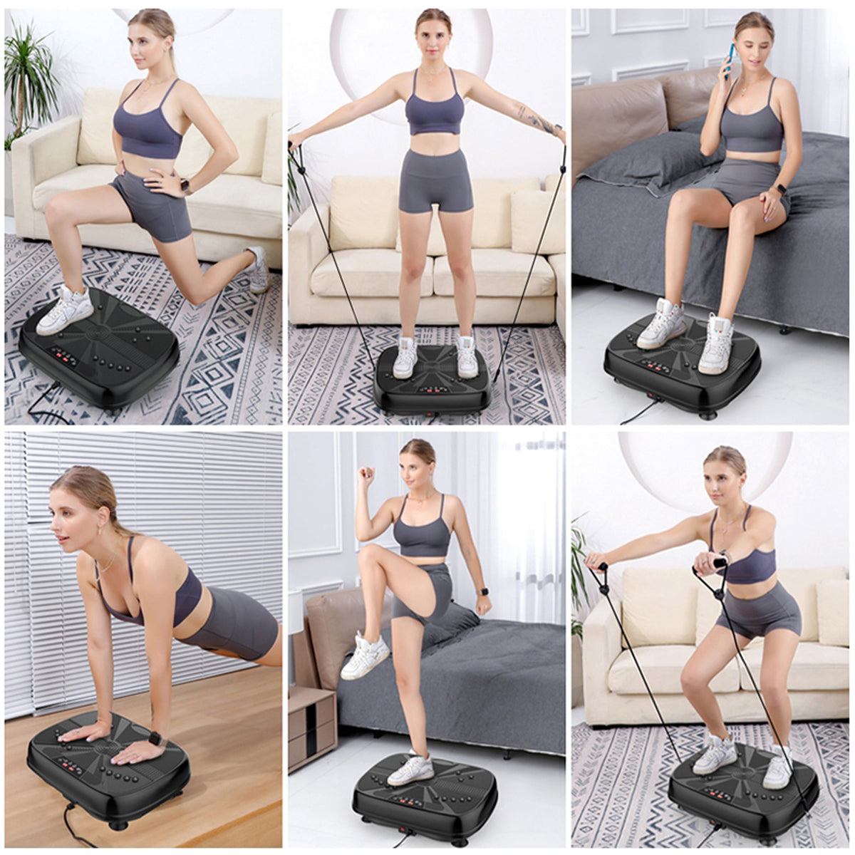 Vibration Plate Training Device, Whole Body Fitness Platform with Resistance Bands & Speed Control, Home Gym Equipment