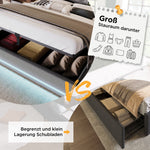 Upholstered Bed, Double with Hydraulic Storage & LED, Gray Cotton