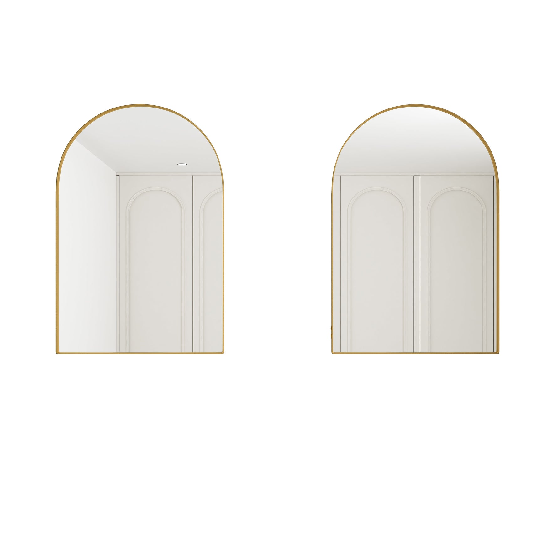 Stylish Arched Mirror Cabinet, Recessed Wall Storage Metal Framed, Gold