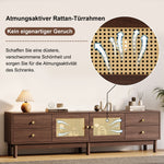 TV Cabinet, 180cm with Rattan Doors, 4 Drawers, Cable Management, Dark Wood