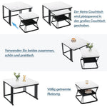 Set of 2 Modern Side Tables Marble Look Steel Frame - White/Black