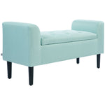 Storage Bench, Upholstered with Storage Box, Linen Look Green