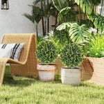 Artificial Plants, Set of 2 Boxwood Balls with Ground Stake, UV-resistant, Green
