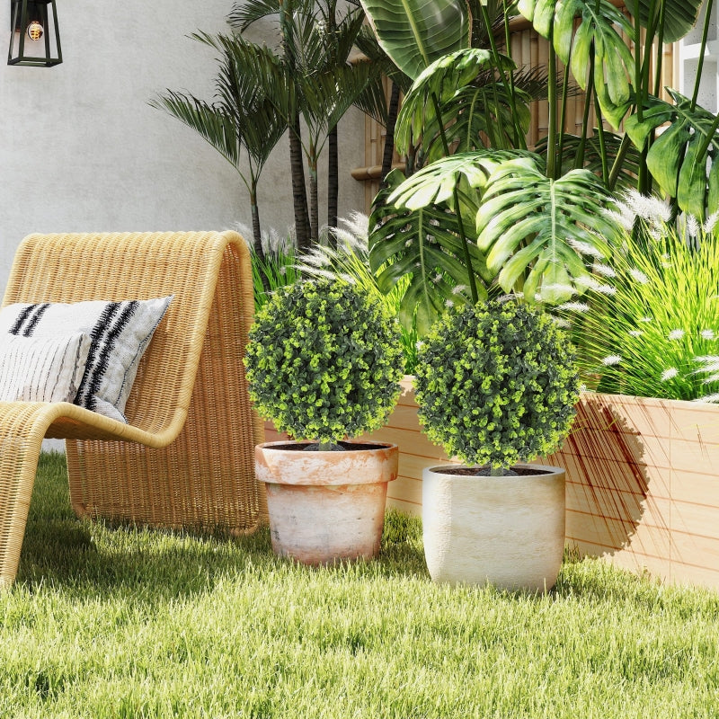 Artificial Plants, Set of 2 Boxwood Balls with Ground Stake, UV-resistant, Green