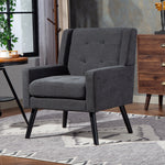 Upholstered Armchair with High-Density Foam and Solid Wood Legs, Black Suede