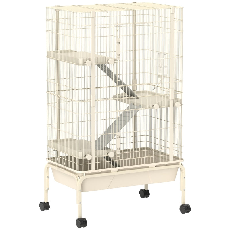Small Animal Cage, 4 Levels with Food Bowl and Water Bottle, Beige