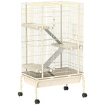 Small Animal Cage, 4 Levels with Food Bowl and Water Bottle, Beige