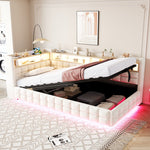 Upholstered Sofa Bed 90x200cm Hydraulic Storage LED USB Ports Beige Velvet