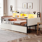 Iron Sofa Bed 90x200cm LED Storage Drawers Fold-Out Desk White