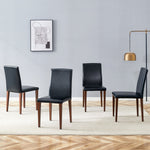 Minimalist Dining Chairs Set of 4, PU Leather and Metal Legs, Black and Walnut finish