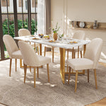 6 Dining Chairs Modern Gold Metal Legs Beige Velvet