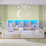 Fence Daybed Platform Bed 140x200cm with Storage, White Metal