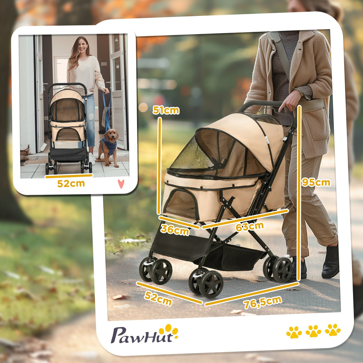 Dog Buggy, Small Dogs & Cats, Pet Cart, Oxford Light Brown