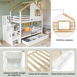 Bunk Bed with Storage Stairs, House Design 90x200cm, Pine/MDF White/Natural