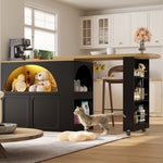 Extendable Bar Table with Storage, Movable, LED Lighting, Black
