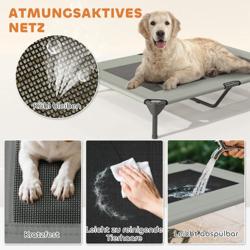 Outdoor Dog Bed, Raised with Roof for Large Dogs, Light Grey