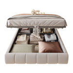 Upholstered Bed, 140x200cm, LED Light, Hydraulic Floating, Beige