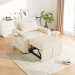 Multifunctional Foldable Sofa Bed 1-Seater Recliner USB Charging Space-Saving Corduroy Fabric Beige