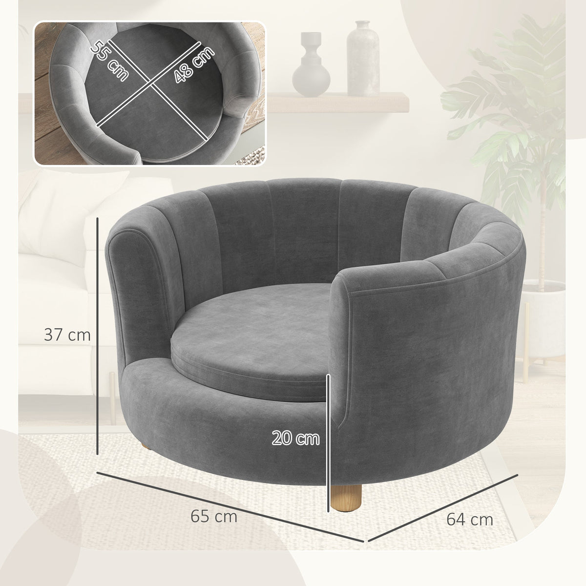 Dog Sofa, Washable Pet Sofa, Wooden Legs, Grey