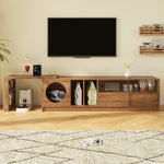 Modern Rotating TV Cabinet Extendable Pet-Friendly Glass Doors 180(+80)x40x50 cm - Walnut
