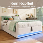 Upholstered Bed 90x200cm Hydraulic Storage LED USB/Type-C Pockets - Beige