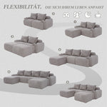 Modular Sofa - 4 Seater 2 Ottomans Cup Holders Storage Corduroy - Light Grey