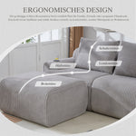 Modular Sofa for 2 People, Freely Combinable with Ottomans and Cup Holder, Light Grey Corduroy