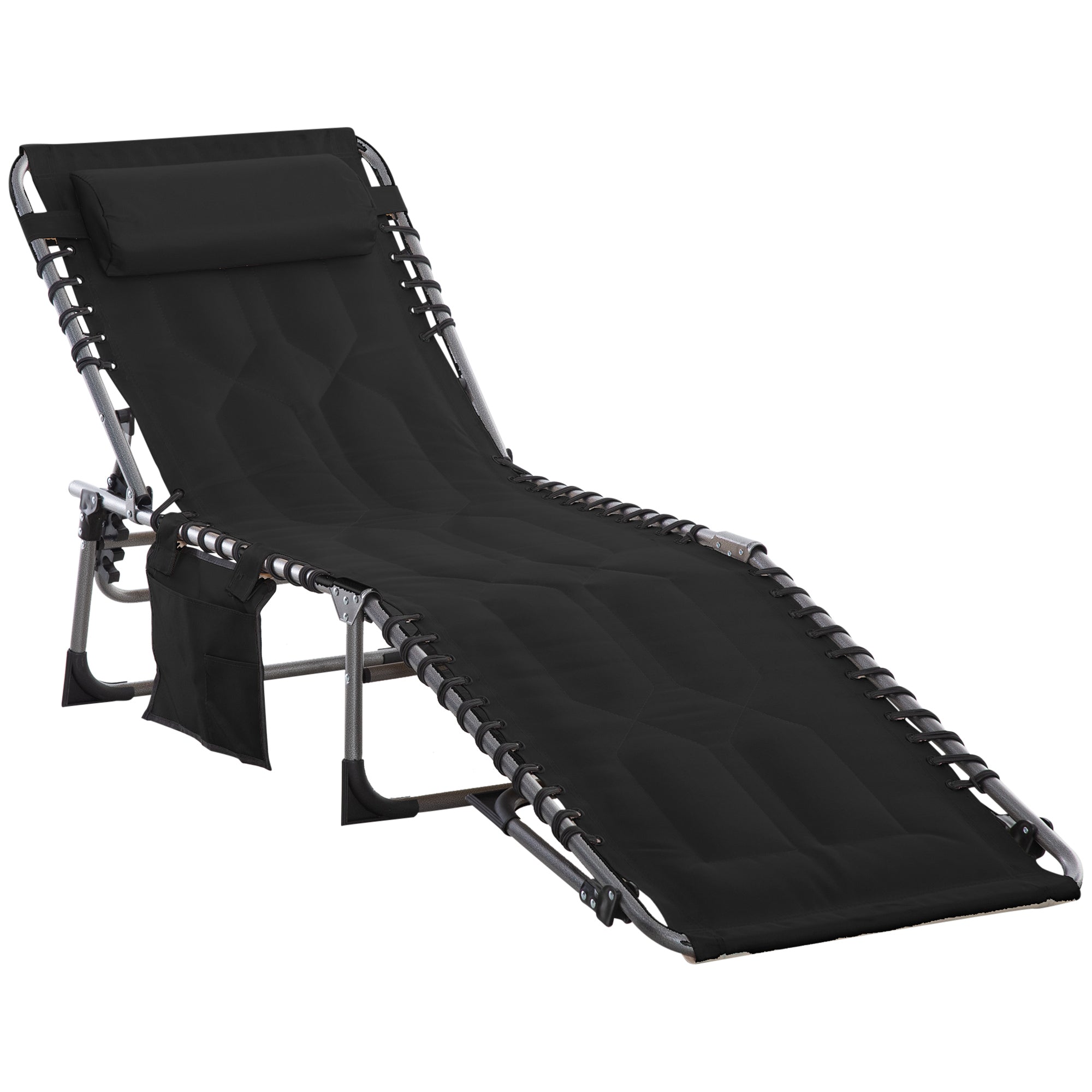 Foldable Sun Lounger with Cushion, 5-Position Adjustable Backrest, Steel Frame, Oxford Fabric Black