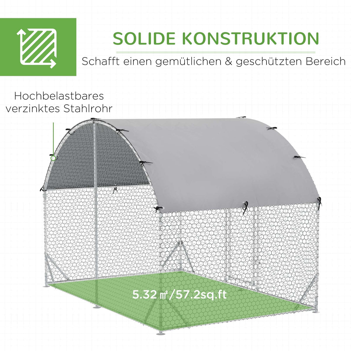 Chicken Coop Free-Range Enclosure, UV-Resistant Cover, Steel Silver
