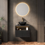 Floating Bathroom Washbasin with Ceramic Bowl and Sensor Light, 60cm Plywood Cabinet, Black