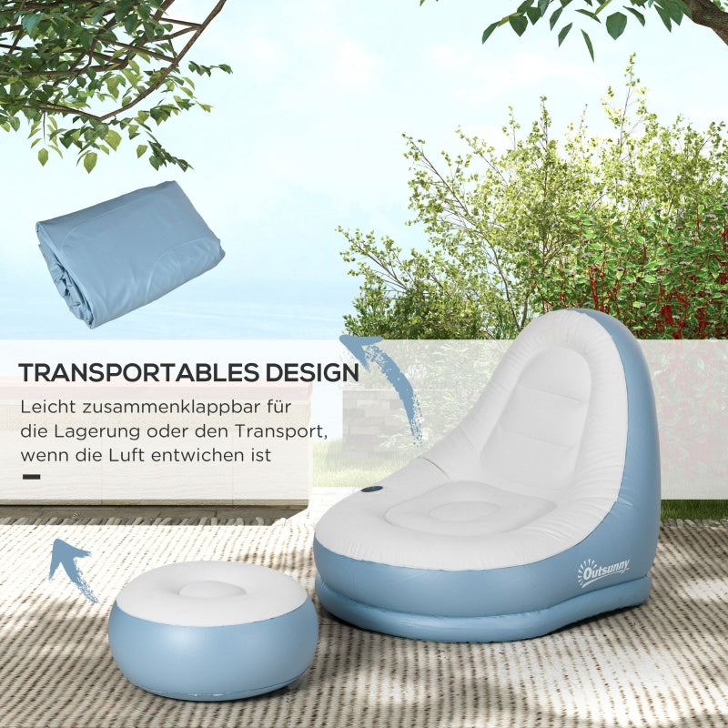 Inflatable Sofa with Footstool and Cup Holder, Air Sofa for Camping and Home, white