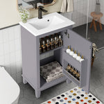 Bathroom Vanity Unit with Ceramic Sink and Adjustable Shelves, Grey