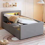 Upholstered Children's Bed 90x200cm LED USB Hydraulic Storage, Light Grey Velvet