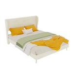 Upholstered Bed with Soft Headboard & Mattress, 140x200 cm, Beige