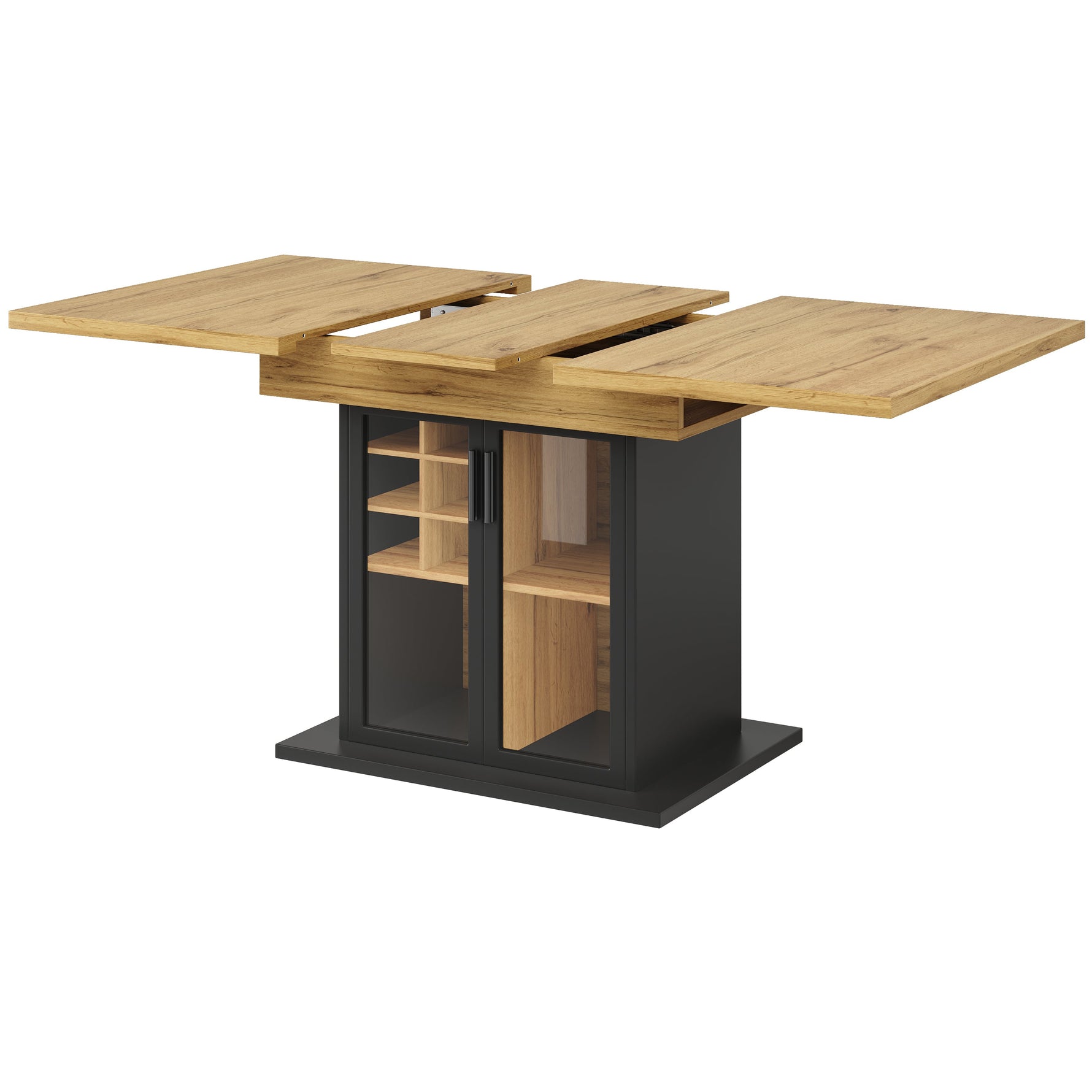 Telescopic Dining Table, Extendable Kitchen Table for 4-6, Space-Saving, Brown Glass