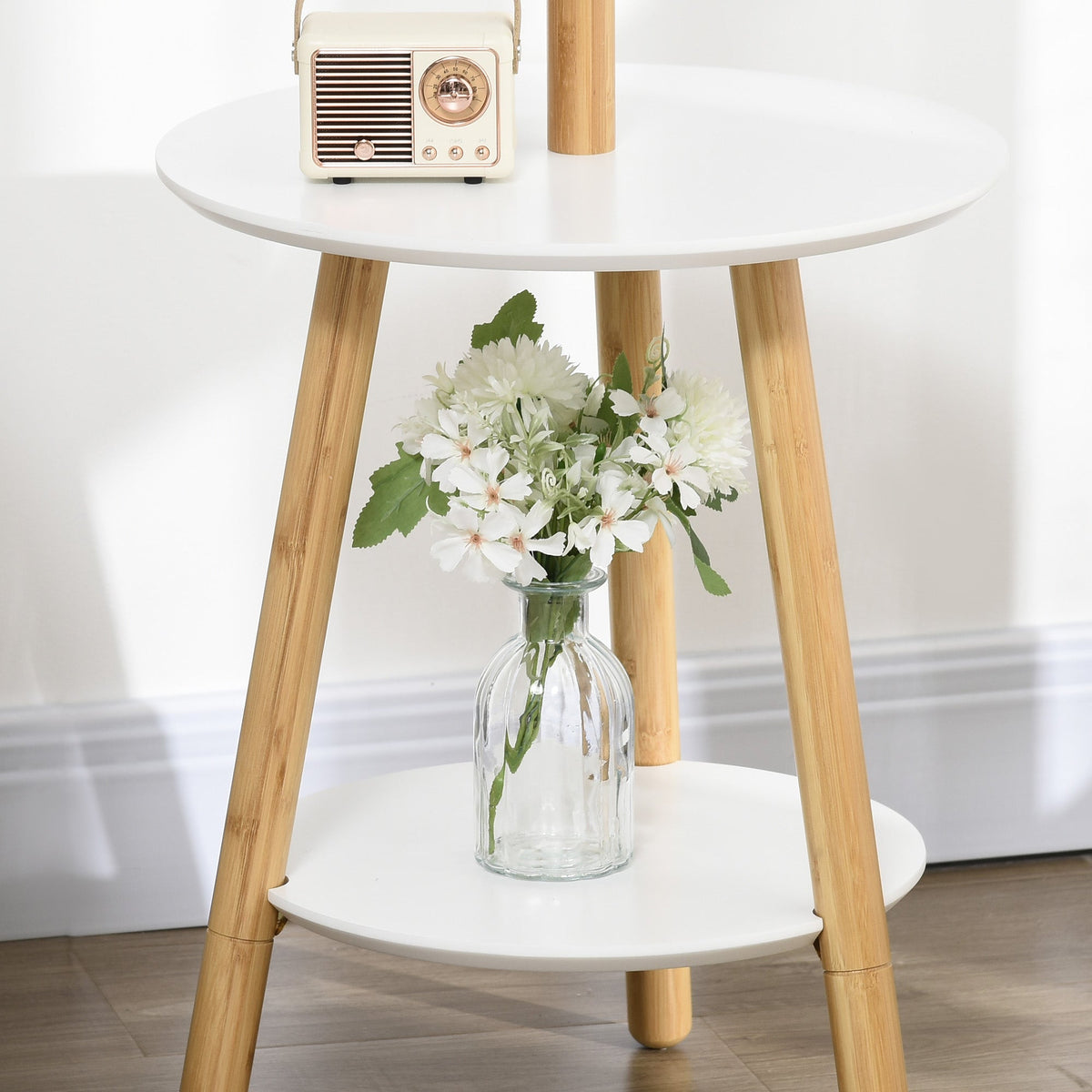 Coat Rack, 5 Hooks, Side Table, 171cm, Natural White