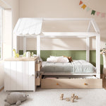 House Bed Children's Bed 90x200cm Solid Wood with Drawers & Removable Nightstand - White & Oak White