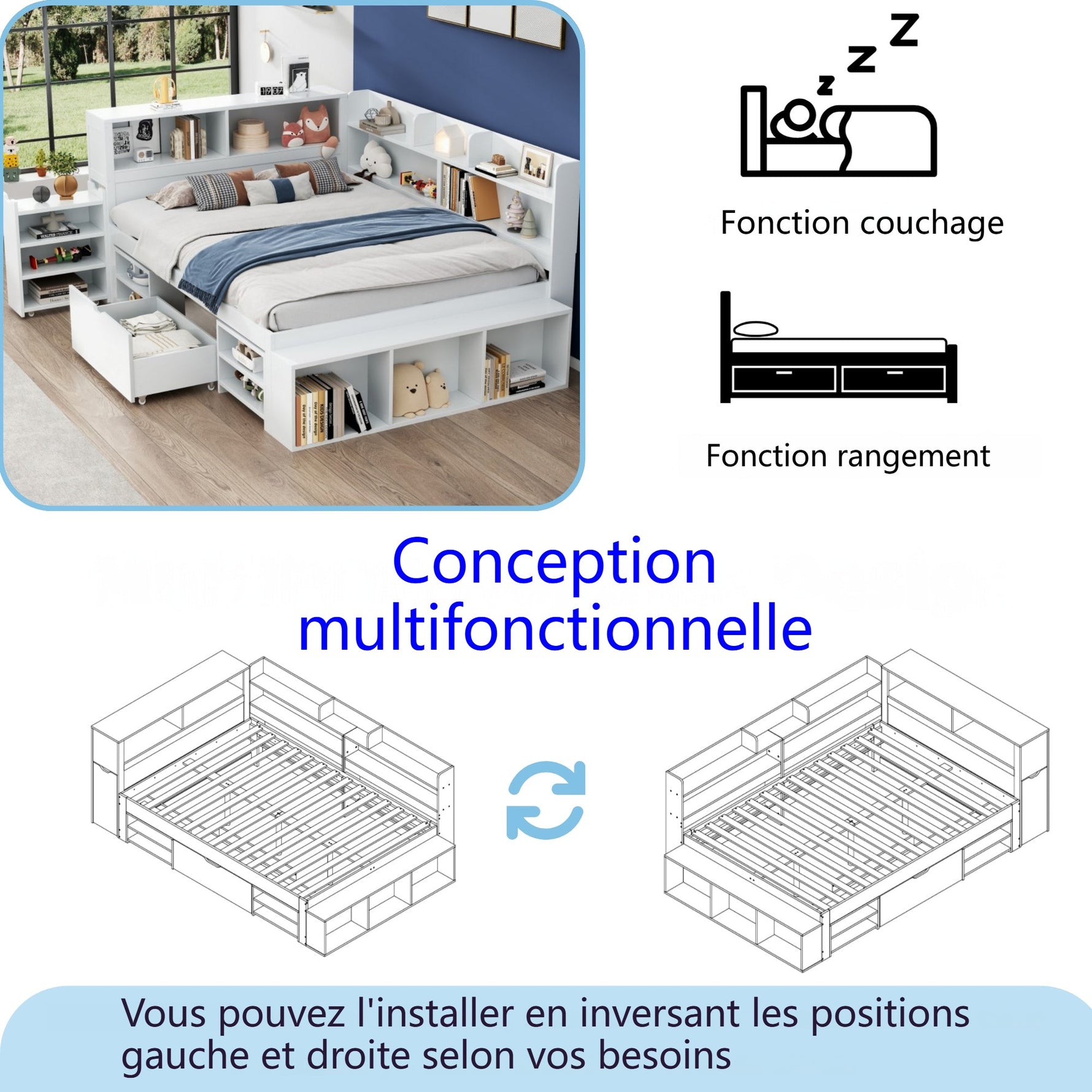 LED upholstered bed, 140 × 190 cm, hydraulic bed, 2-in-1 storage drawers at the foot of the bed, built-in LED light strips on both sides of the bed, slatted base, mattress not included, velvet, grey.