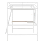 Loft Bed with L-Shaped Desk and Shelf, 90x200cm Metal Frame, White