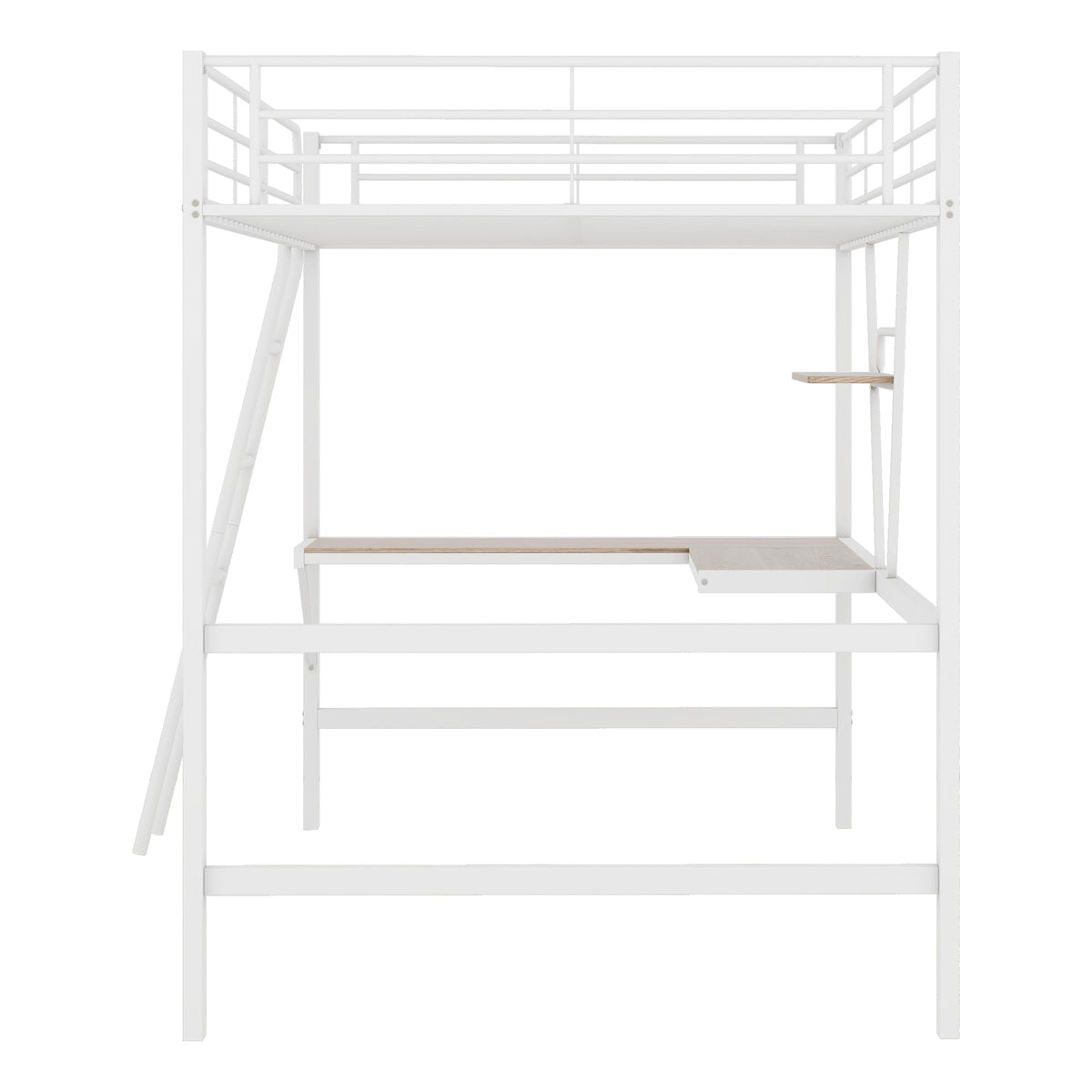 Loft Bed with L-Shaped Desk and Shelf, 90x200cm Metal Frame, White
