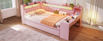 Upholstered Daybed with USB Ports, LED, Pull-out Bed and Desk, 140x200, Pink