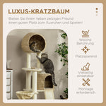 Cat Tree Rattan Cat House, Multiple Platforms, Hammock, Ramp, Anti-tip, Plush Beige