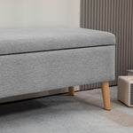 Upholstered bench with storage, 110 x 39 x 45 cm, grey linen look, rubber wood