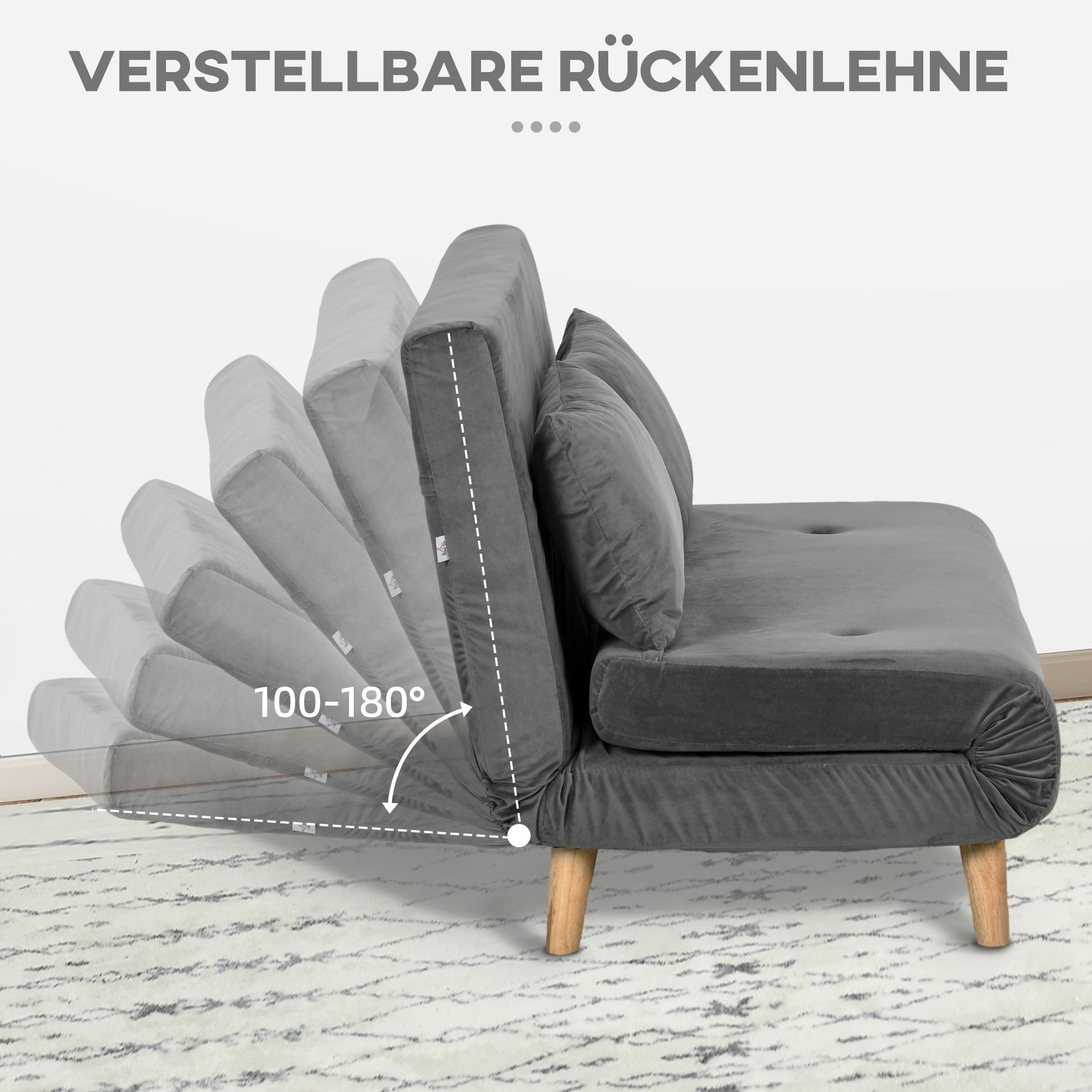Sofa Bed 2-Seater Foldable Adjustable Backrest, Grey Velvet